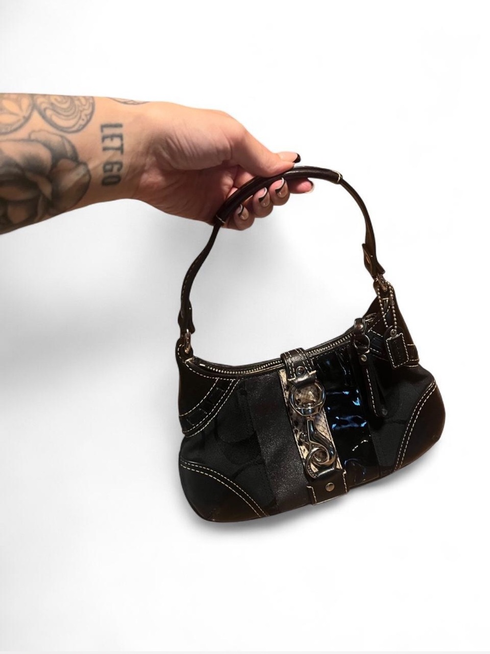 🖤 Rare Vintage Y2K Coach Hamptons Mixed Material Clip Mini Shoulder Bag (2006)
